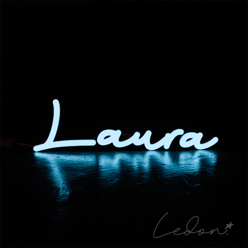 Niebieski świecący napis ledowy Laura